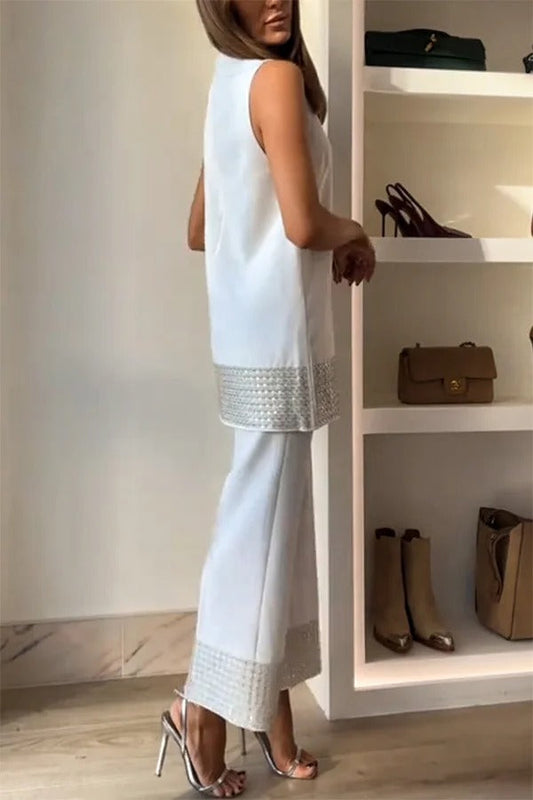 Pantalones cortos holgados con cintura elástica y ribete de lentejuelas en la espalda, sencillos pero no sencillos