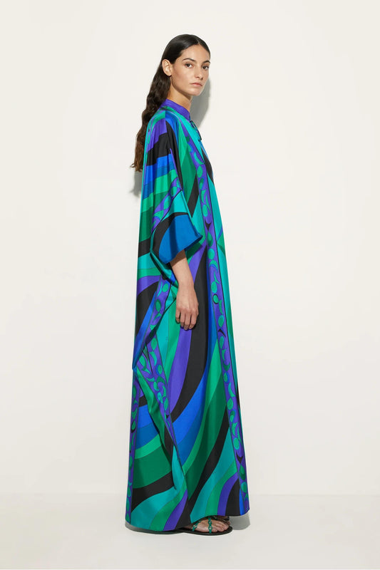Psychedelic Swirling Iride Satin Kaftan