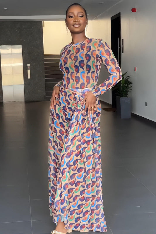 Abstract Portrait-Print Maxi Dress