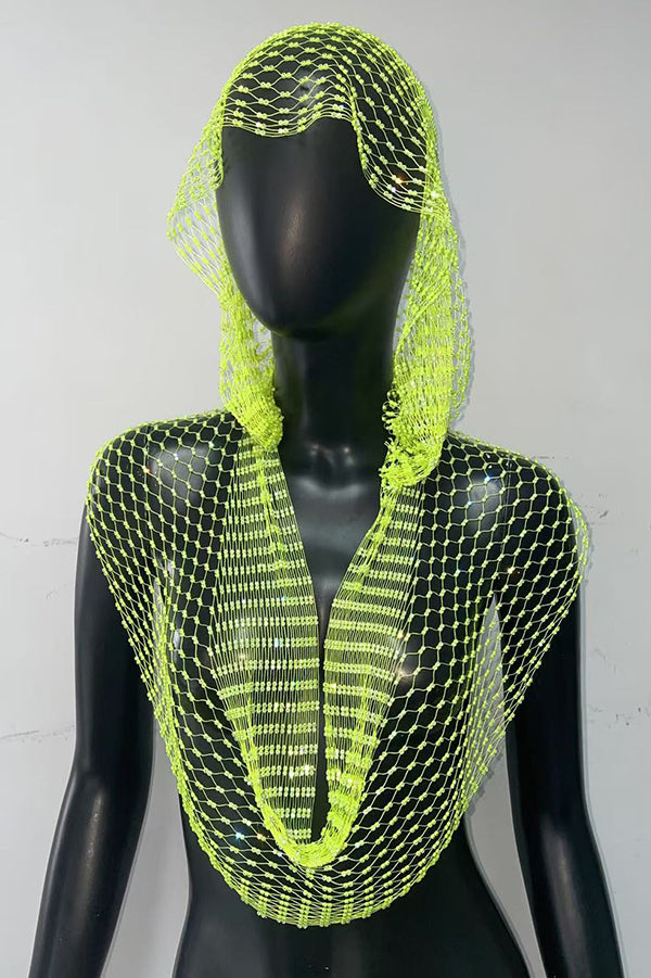 Fashion Fishnet Rhinestone Hooded Vest