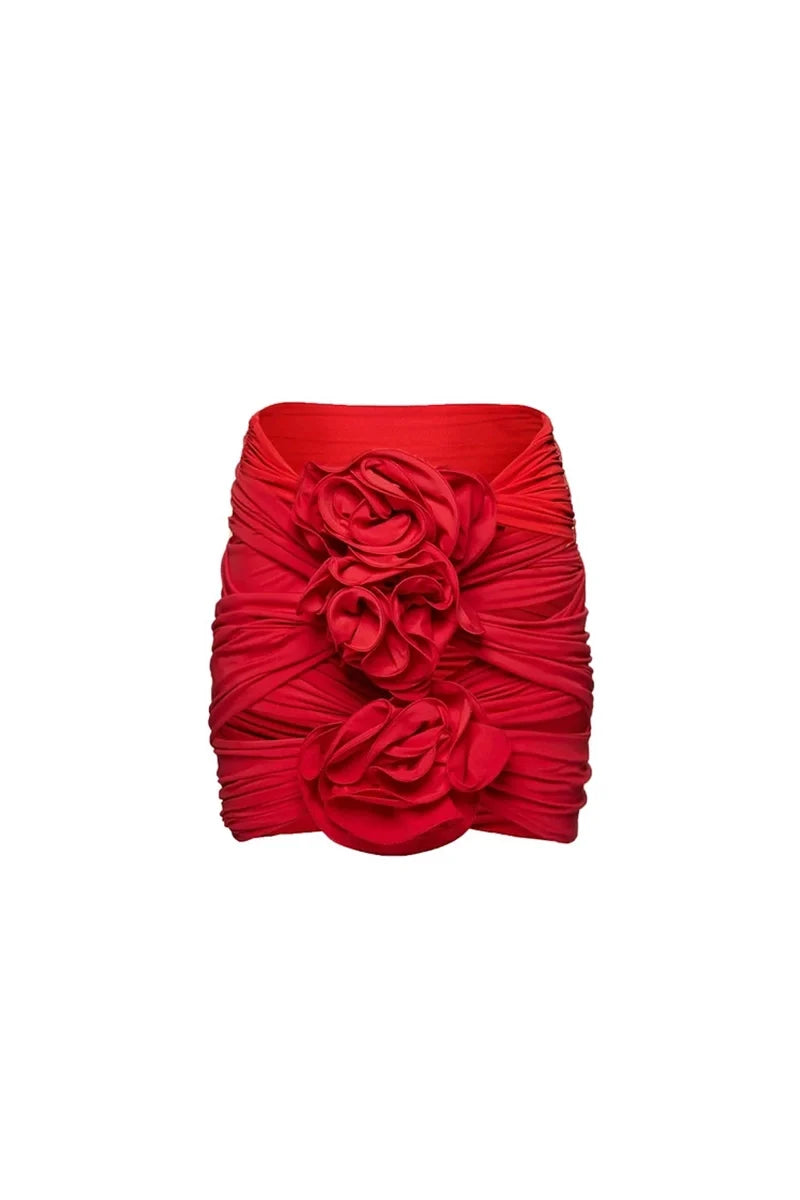 Red Cutout Floral Appliqué Strappy Swimsuit