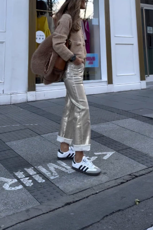 Loose casual crew neck cardigan sweater