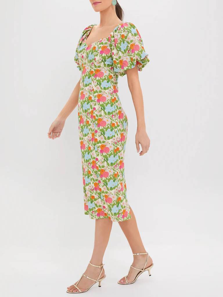 Bubble-Sleeve Floral Dress