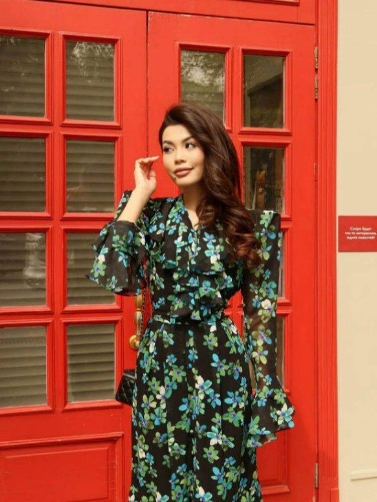 French Print Cake Maxi Dress