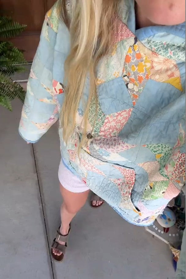 Colorful Floral Patchwork Print Quilted Hoodie