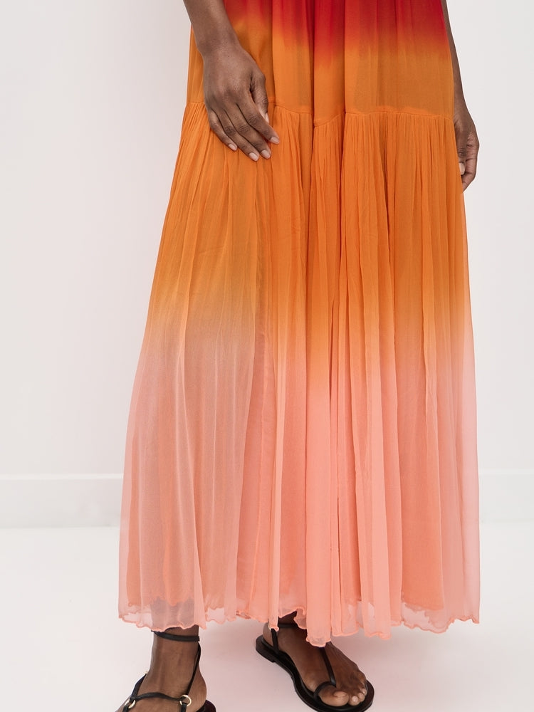 Sunset Gradient Pleated Maxi Dress