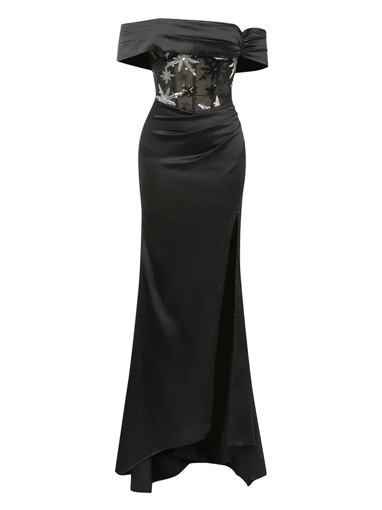 Strapless Sequin Backless Evening Gown