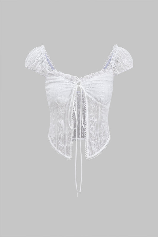 Tie-Up Short Sleeve Lace Shirts