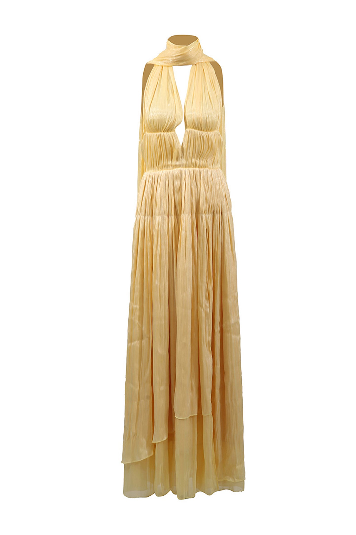 Barney Yellow Halter Pleated Dress