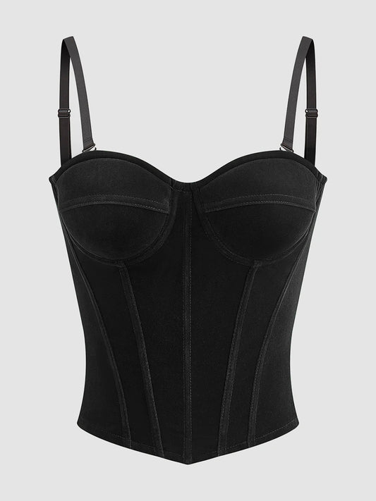 Vintage Dark Green Velvet Sweetheart Neck Adjustable Straps Boned Corset Top