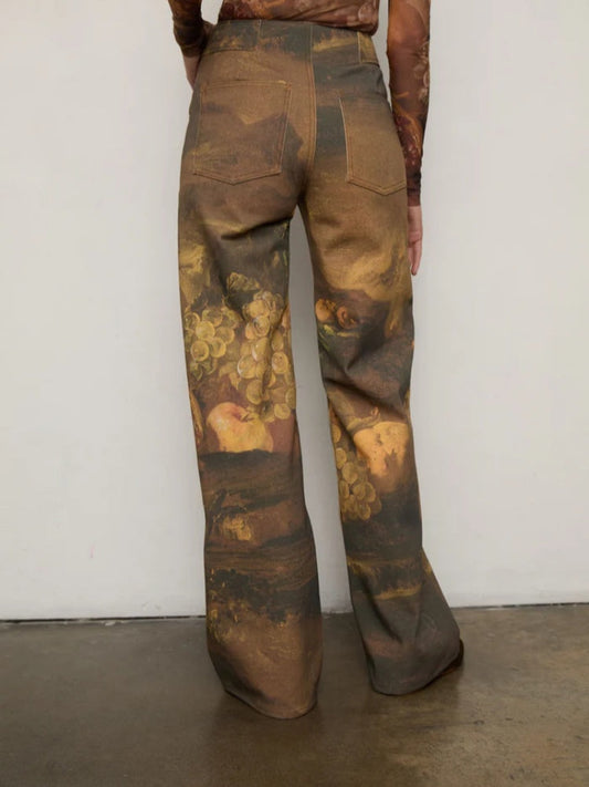 High-Waisted Art Print Jeans