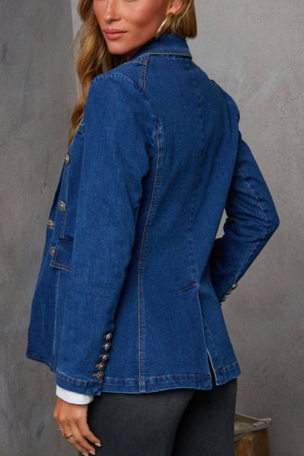 Easy On Me Faux Double Breasted Denim Blazer
