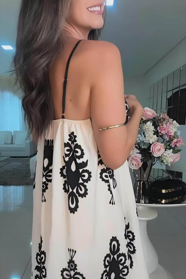 Elegante vestido largo holgado con estampado étnico de patchwork