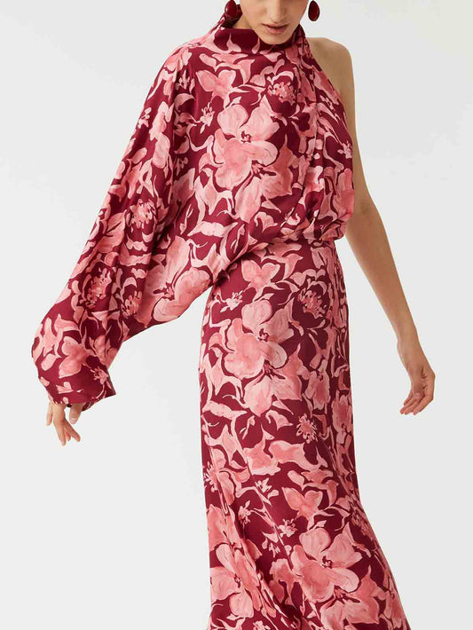 Elegant Painted Floral Print Midi Dress