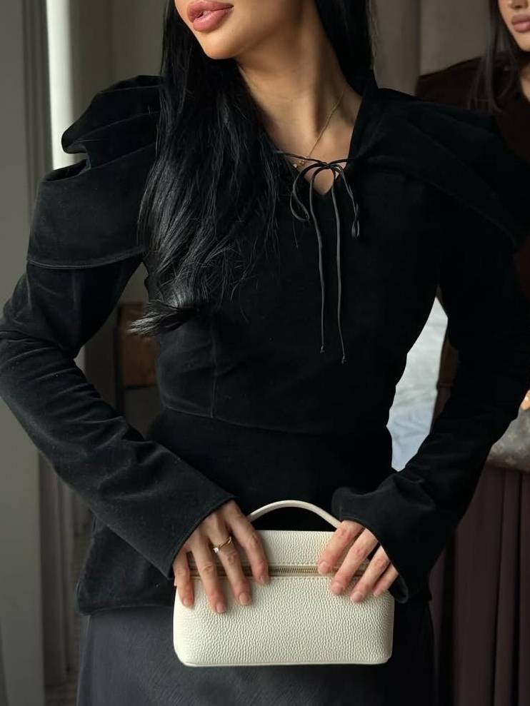 Vintage Velvet Shirt And Skirt Suit-Shirt