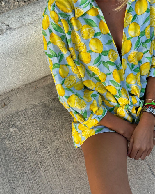Lemon Print Vacation Shirt and Shorts Set