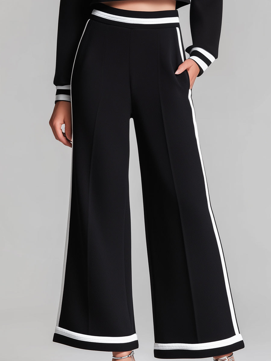 Black Cropped Sweatshirt & Wide-Leg Pants Set