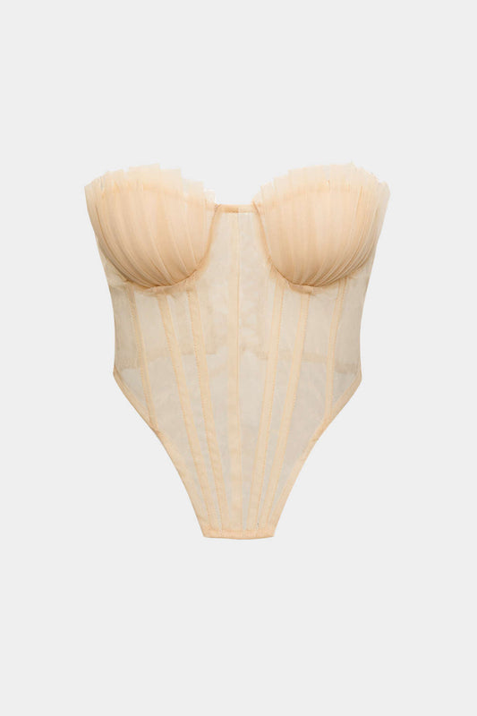 Tie Back Sheer Mesh Corset Strapless Top