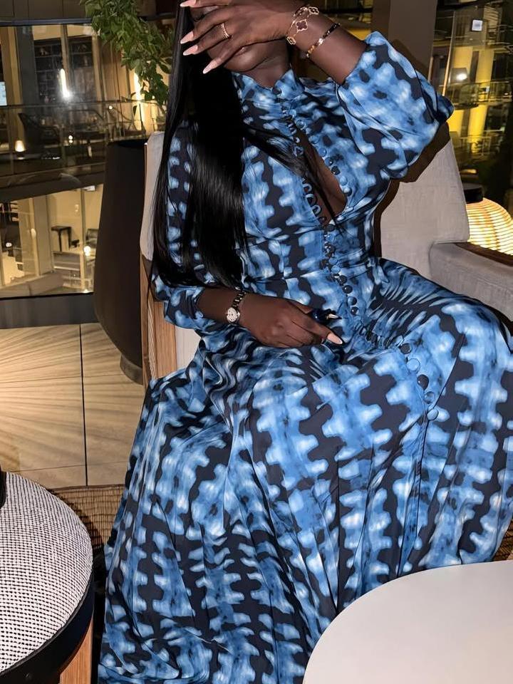 Blue Tie-Dye Button-Front Maxi Dress