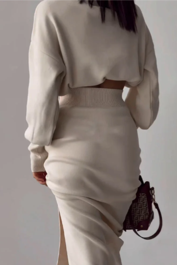 Elegant Turtleneck Sweater with Split Hem Two-piece Set