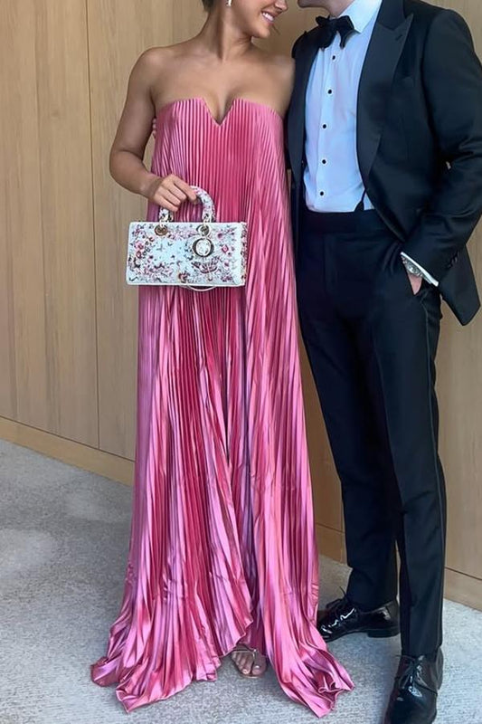 Vestido largo de satén con escote en V, hombros descubiertos y dobladillo asimétrico, corte A, Darling Moment