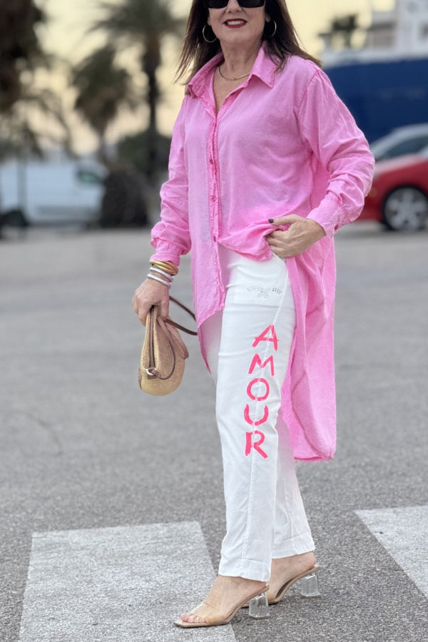 Pink Asymmetric Long Sleeve Shirt