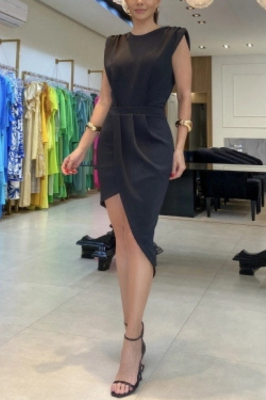 Elegant Asymmetric Pleated Mini Dress