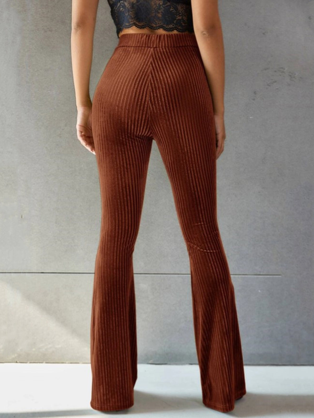 Velvet Pit Stripe High-Rise Elastic Waist Flare Leg Pants