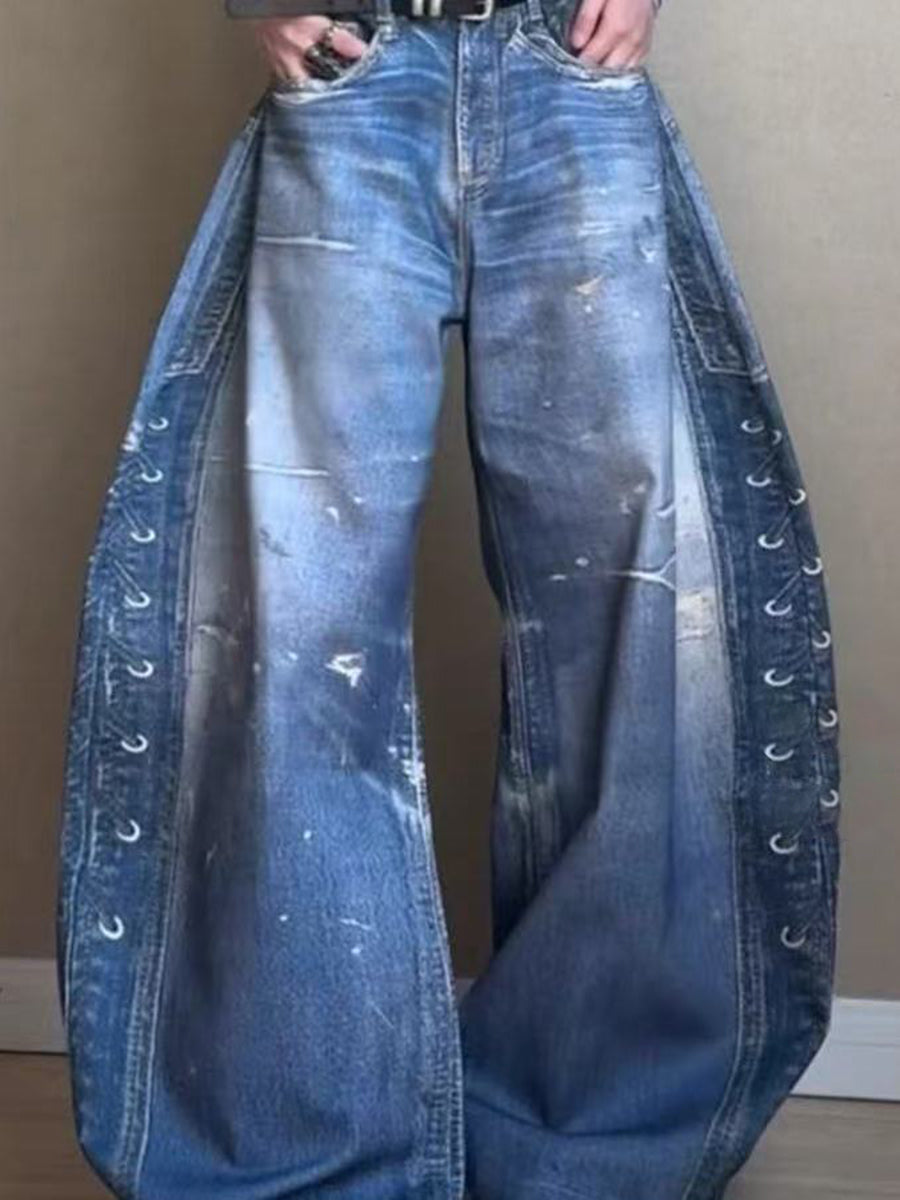 Daily Blue Pocket Western Button Denim Jeans