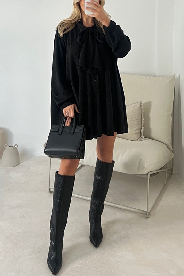 VESTIDO CAMISA CON CUELLO DE LAZO METALIZADO DEMI GOLD