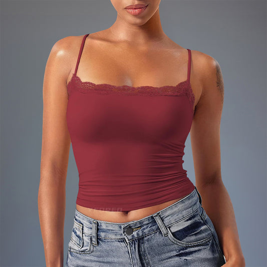 Casual Modal Lace Trimmed Square Neck Cami Top