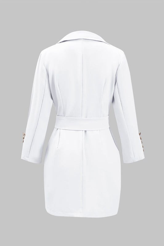 Ruched Belted Button Long Sleeve Notched Lapel Blazer