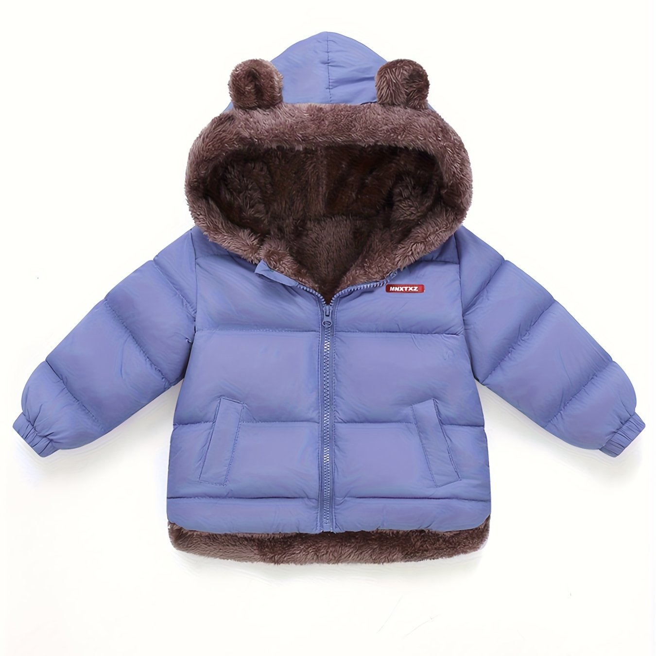 Girls' Cute Bear Ears Fleece Coat - Long Sleeve Winter Jacket with Cardigan Collar, Full-Zip Front Closure, Warm Padded Hooded Coat for Boys & Girls, Cozy Fall/winter Outerwear With Pockets (solid Color, Casual Style, Regular Fit, Hand Washable)