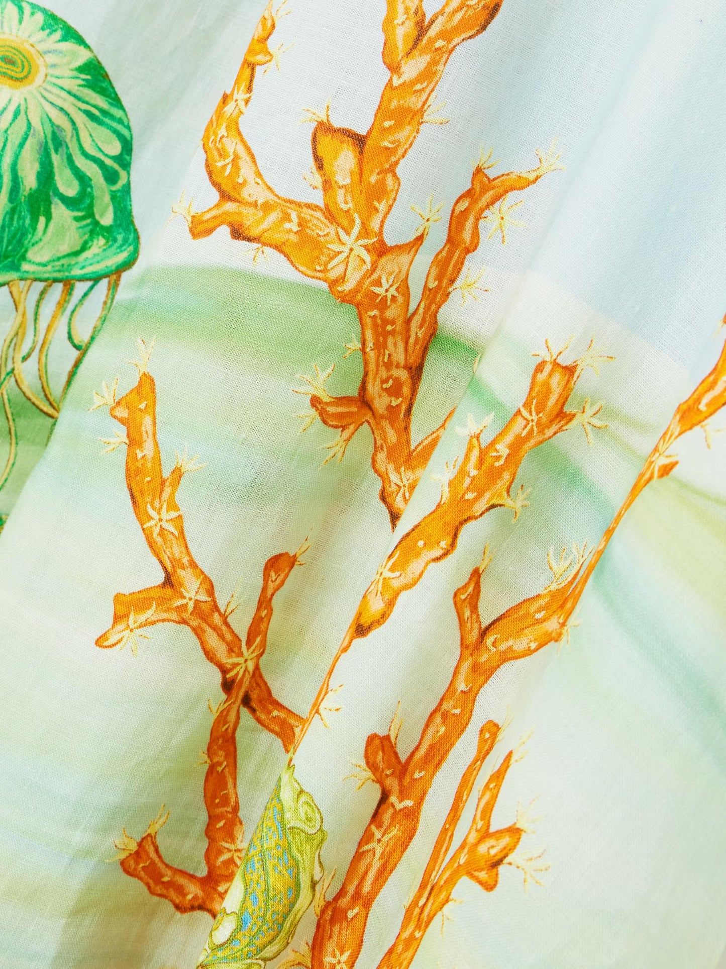 Gathered Printed Linen-Gauze Midi Dress