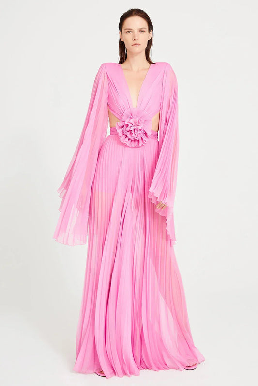 Pink 3D Floral Maxi Dress