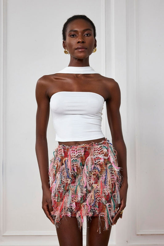 Alianna Fringe Stripe Mini Skirt