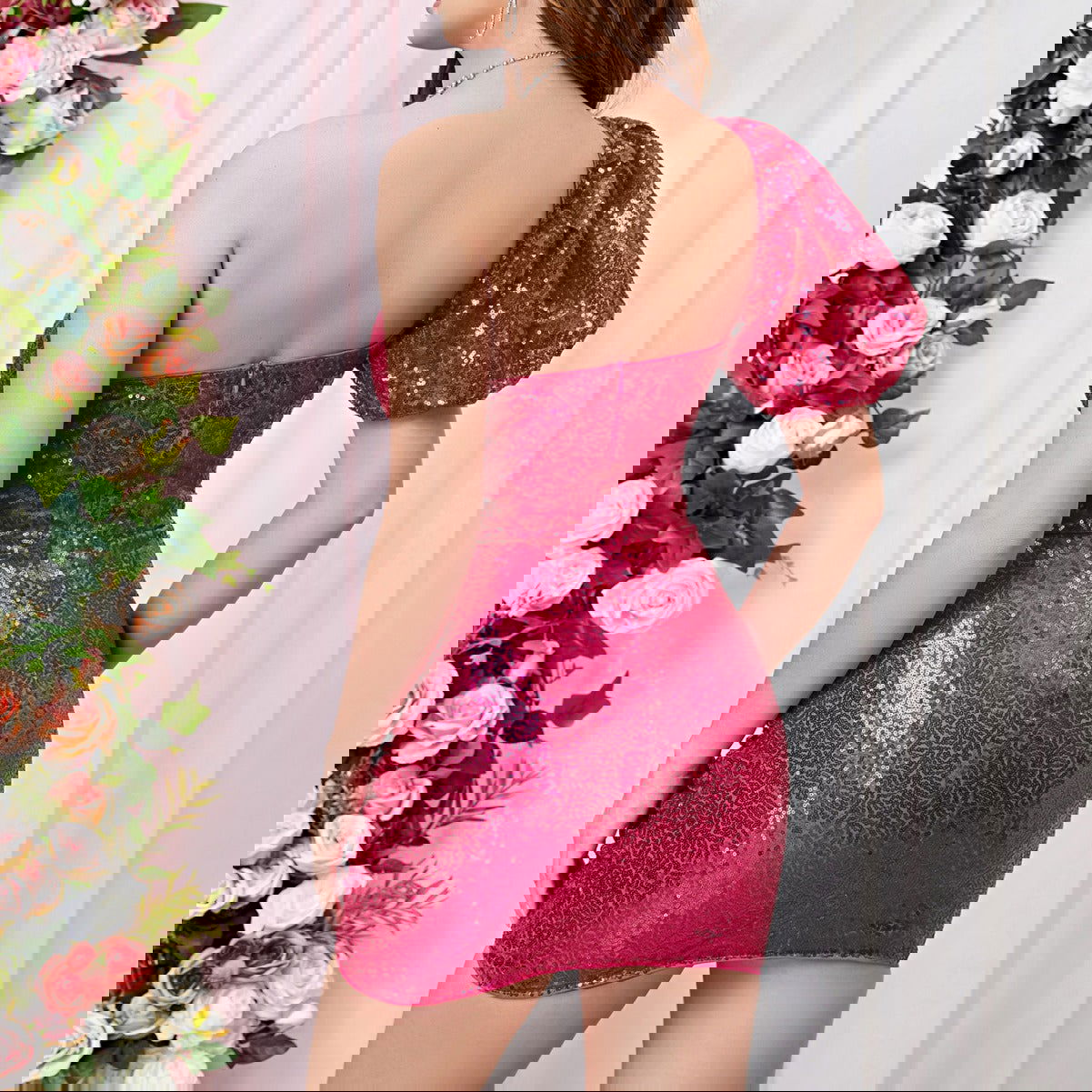 Arrival Dopamine Sequined Dress One Shoulder Slim Fit