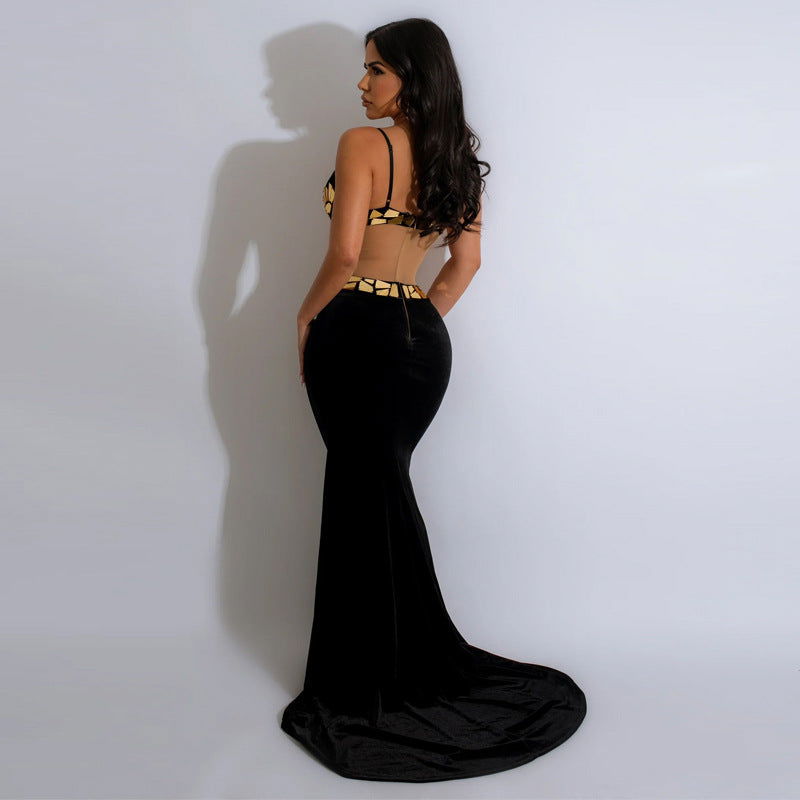 Backless Spaghetti Straps Sequin Mop Dress Sequined Dress for
