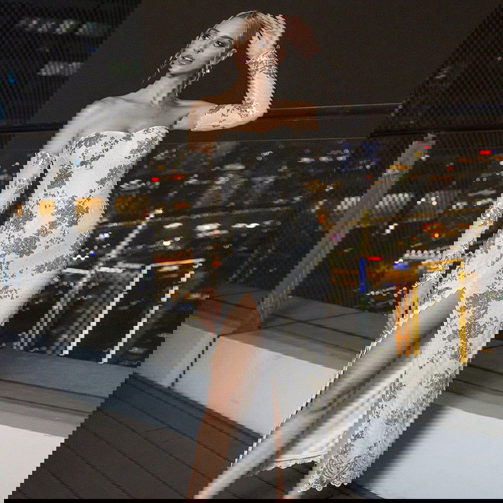 Sequin Embroider Tube Top Party High Slit Dress