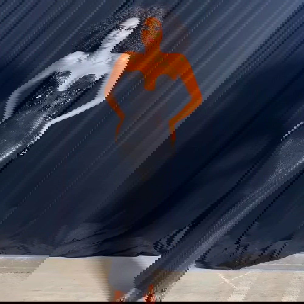 Three Dimensional Floral Sequin Strapless Dress Catwalk Dress Nightclub Sexy