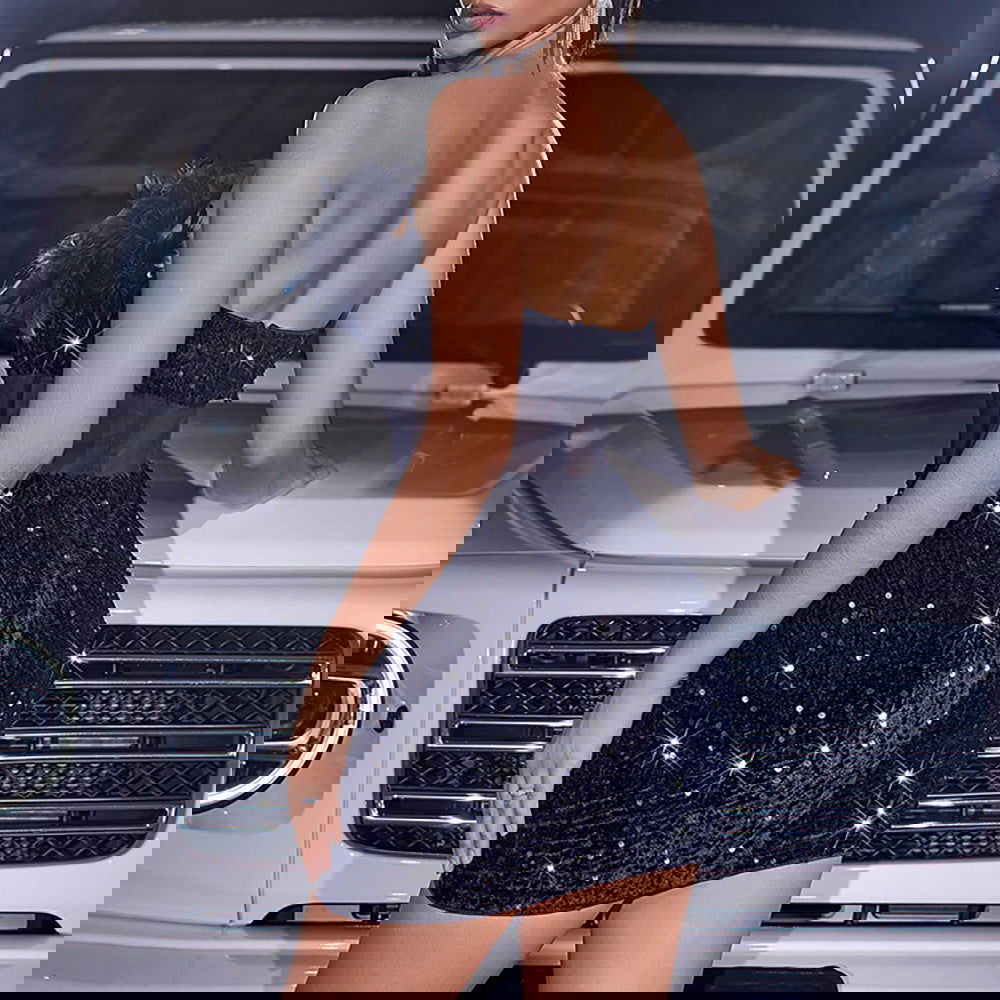 Velvet Sequined Feather Cocktail Hip Tube Top Dress