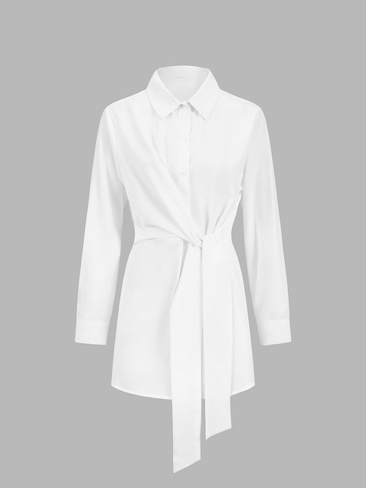 Semi-Sheer Button Down Tied Long Shirt