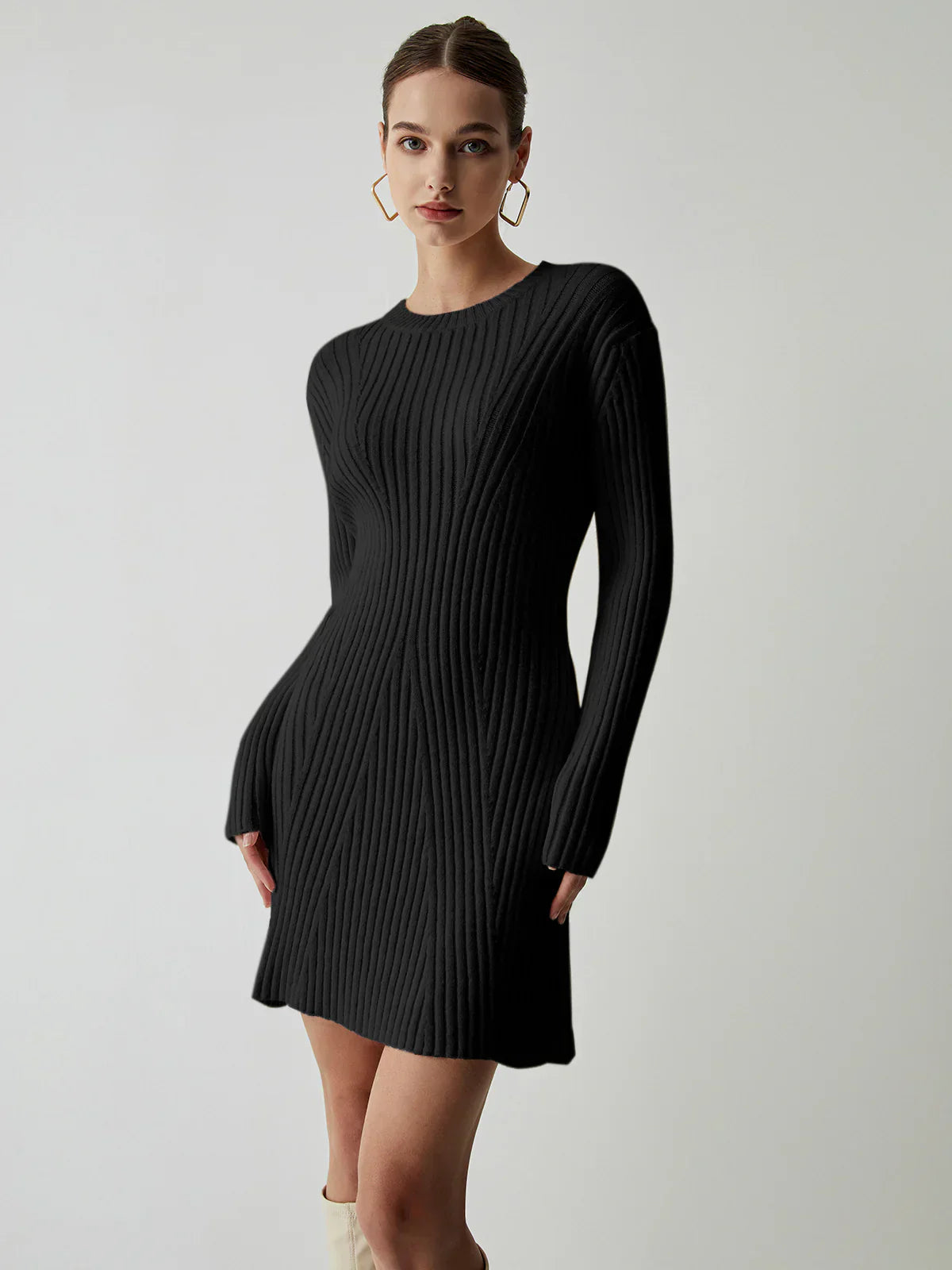 Maison Ribbed Knit Sweater Dress | Long Sleeve | Slim Fit Mini