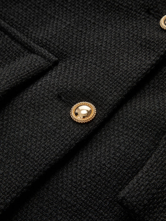 Maison Black Tweed Jacket | Gold Buttons | Structured Short Fit