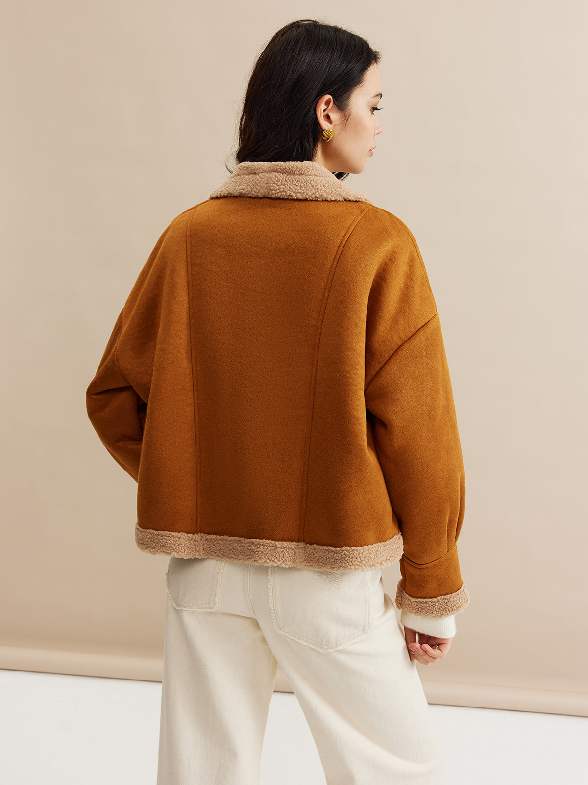 Maison Camel Contrast Jacket | Fold Collar | Soft Textured Finish