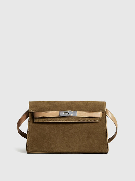 Olive Suede Lock Shoulder Bag – Isla