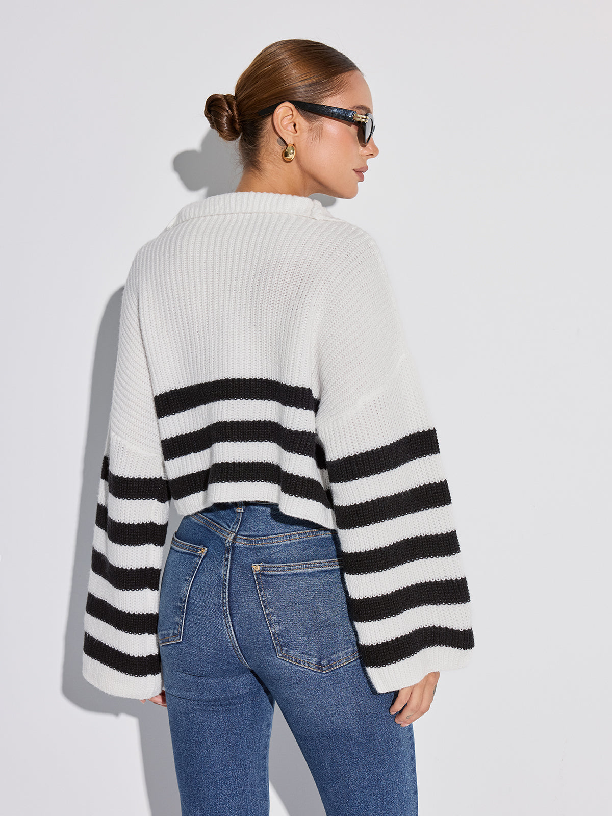 Half-Zip Striped Oversized Sweater