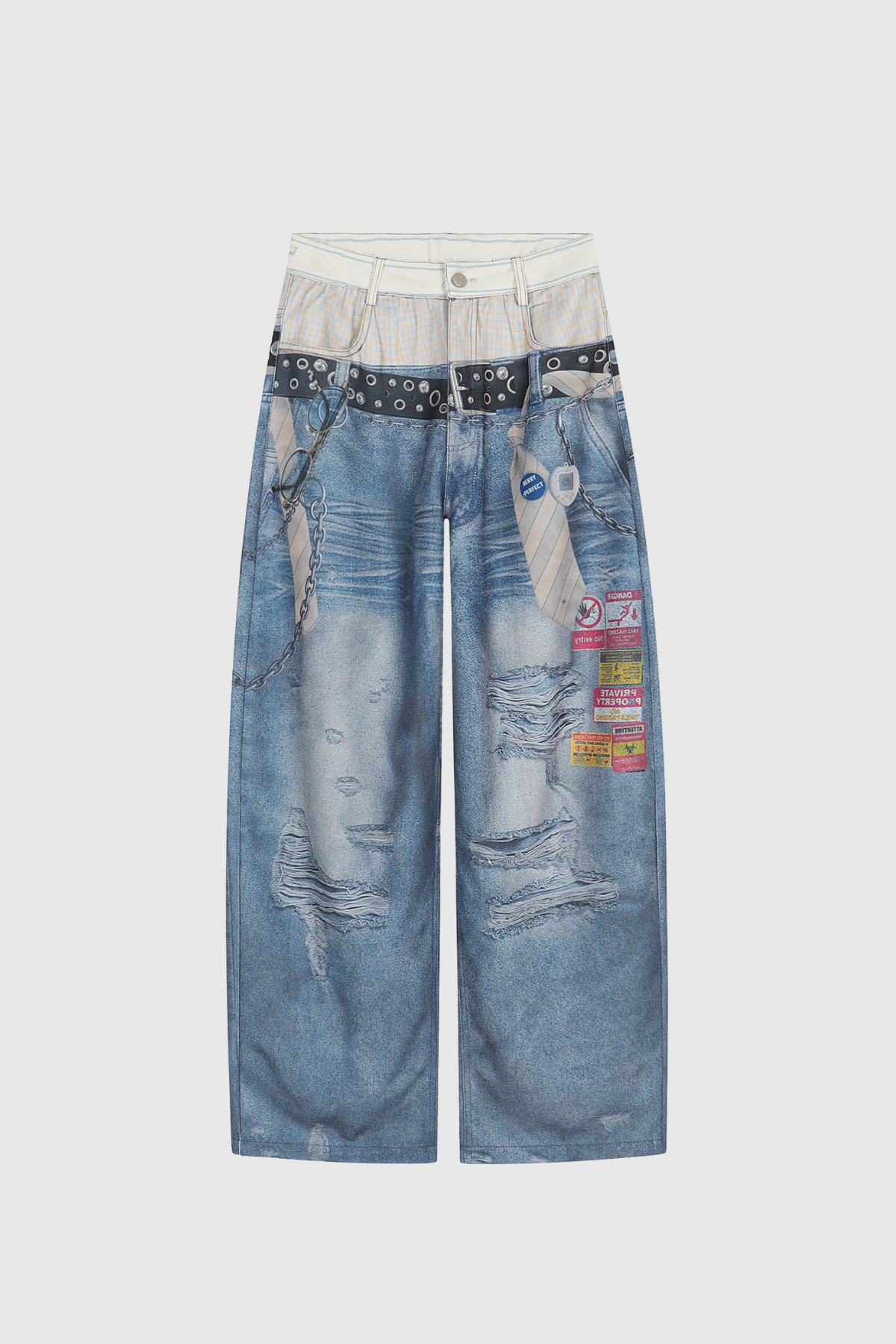 Birdie Print Deconstruct Barrel Jeans