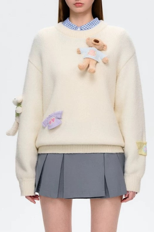 Brasa 3D Bear Sweater - White