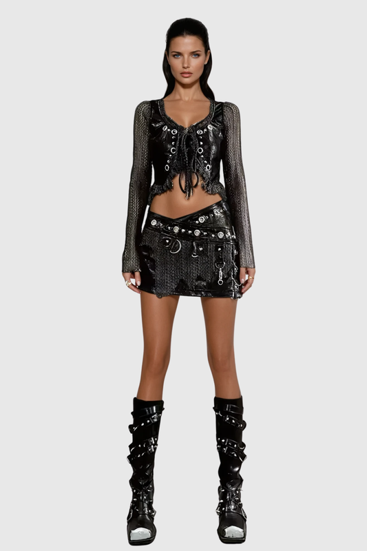 Chiaki Embellished Asymmetric Leather Mini Skirt